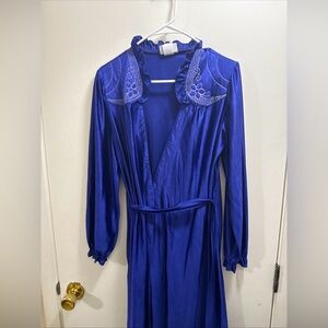 Vtg Avon Fashions Golden Girl 80s Blue Satin Robe